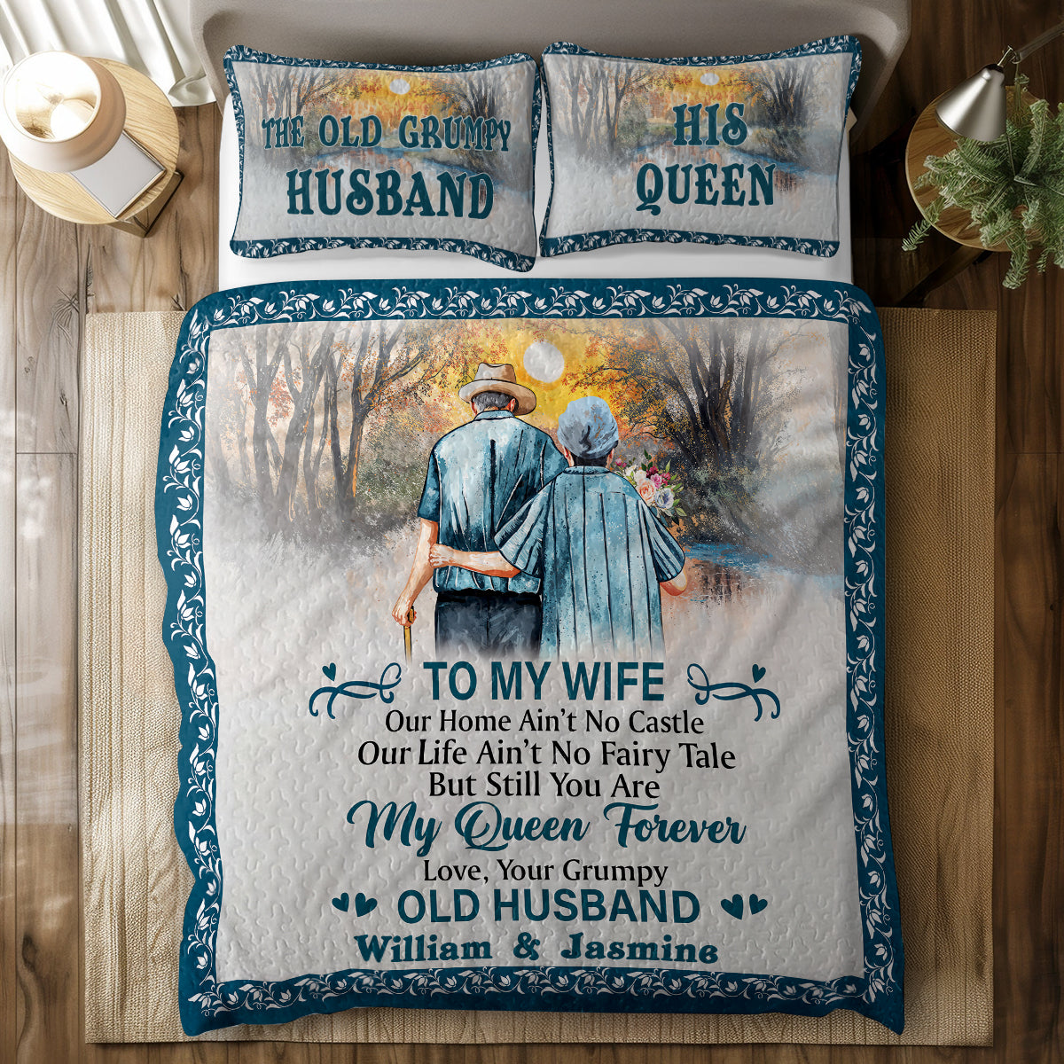 Shineful All Season Quilt 3-Piece Set Personalized Family Old Couple Our Home Ain't No Castle