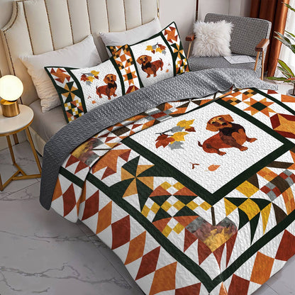 Shineful All Season Quilt 3-Piece Set Autumn Dachshund