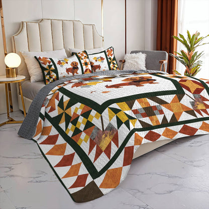 Shineful All Season Quilt 3-Piece Set Autumn Dachshund