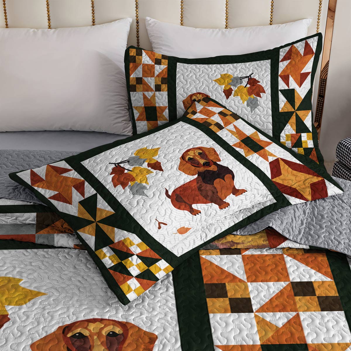 Shineful All Season Quilt 3-Piece Set Autumn Dachshund