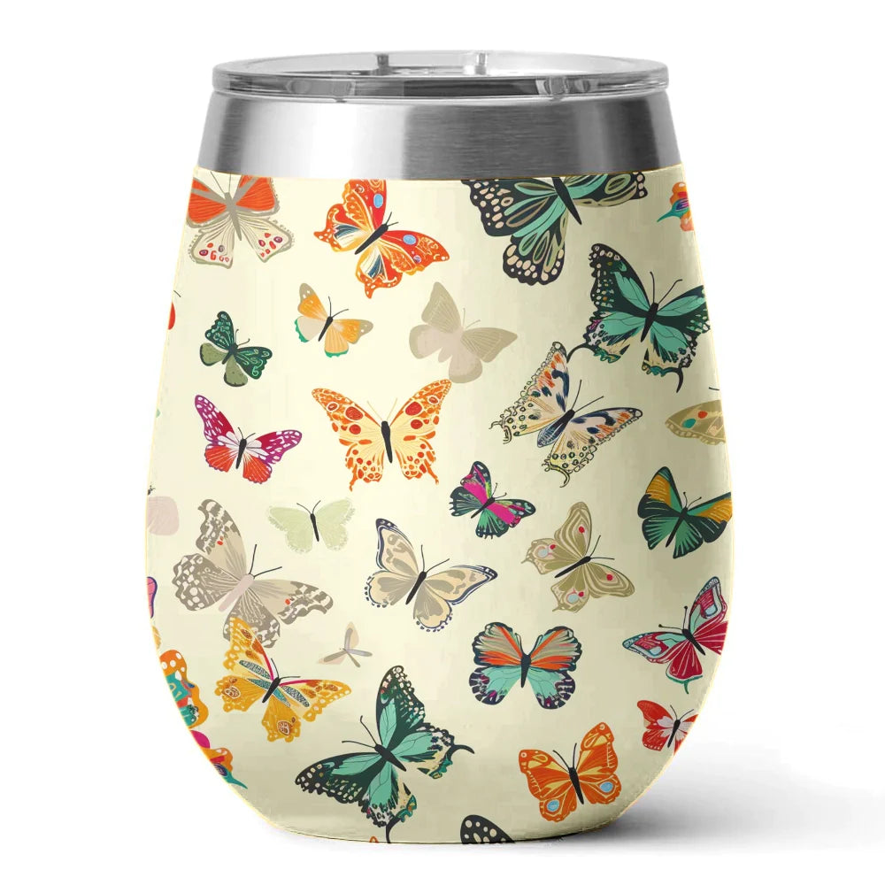 Butterfly 12 Oz Shineful™ Wine Tumbler Colorful Butterflies Vq03 12Oz