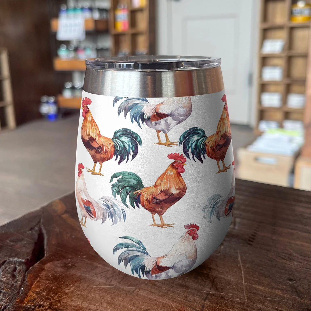 Chicken 12 Oz Shineful™ Wine Tumbler Clucky Roosters Vq03 12Oz