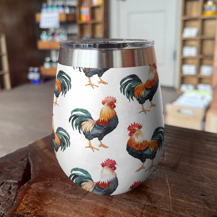 Chicken 12 Oz Shineful™ Wine Tumbler Cheerful Roosters Vq03 12Oz