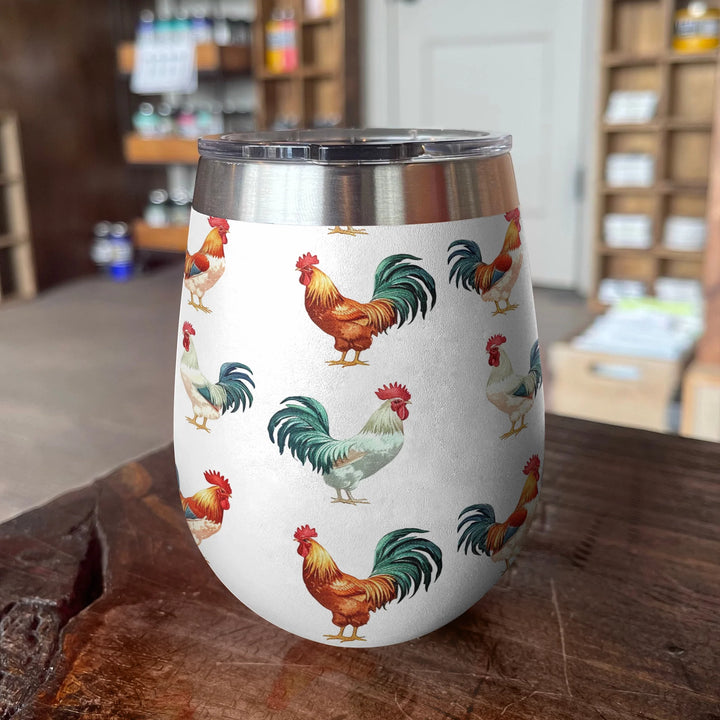 Chicken 12 Oz Shineful™ Wine Tumbler Colorful Roosters Vq03 12Oz