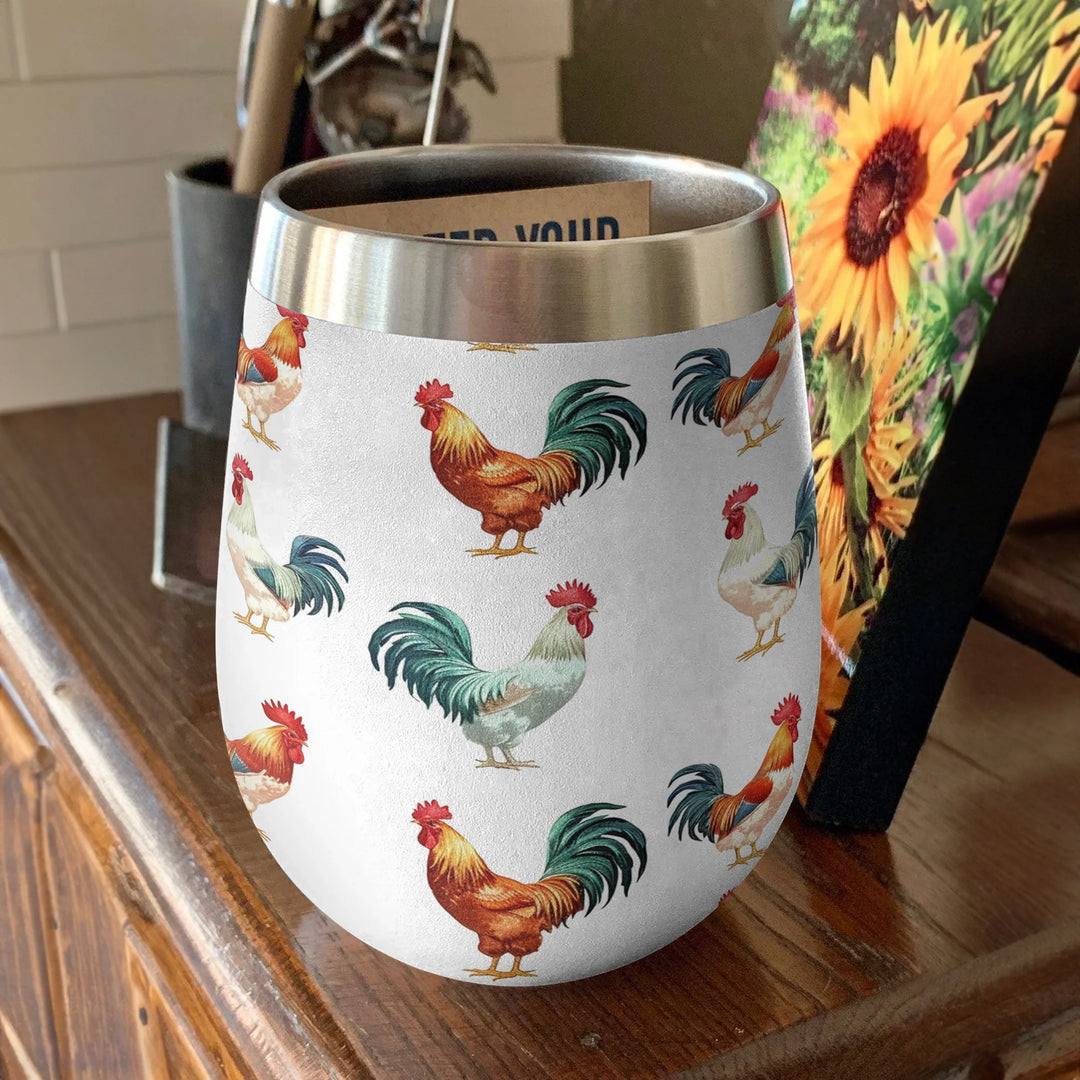 Chicken 12 Oz Shineful™ Wine Tumbler Colorful Roosters Vq03 12Oz