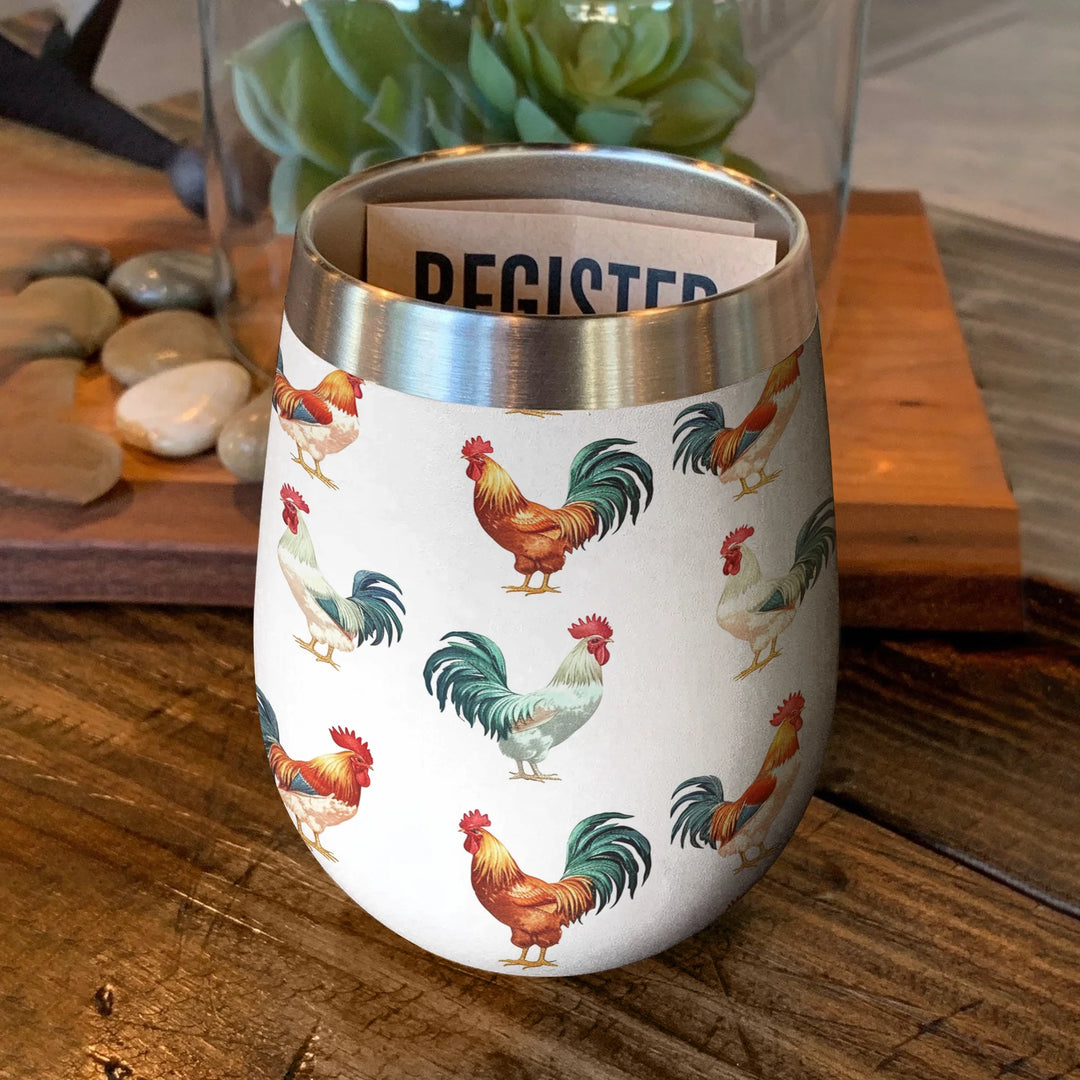 Chicken 12 Oz Shineful™ Wine Tumbler Colorful Roosters Vq03 12Oz