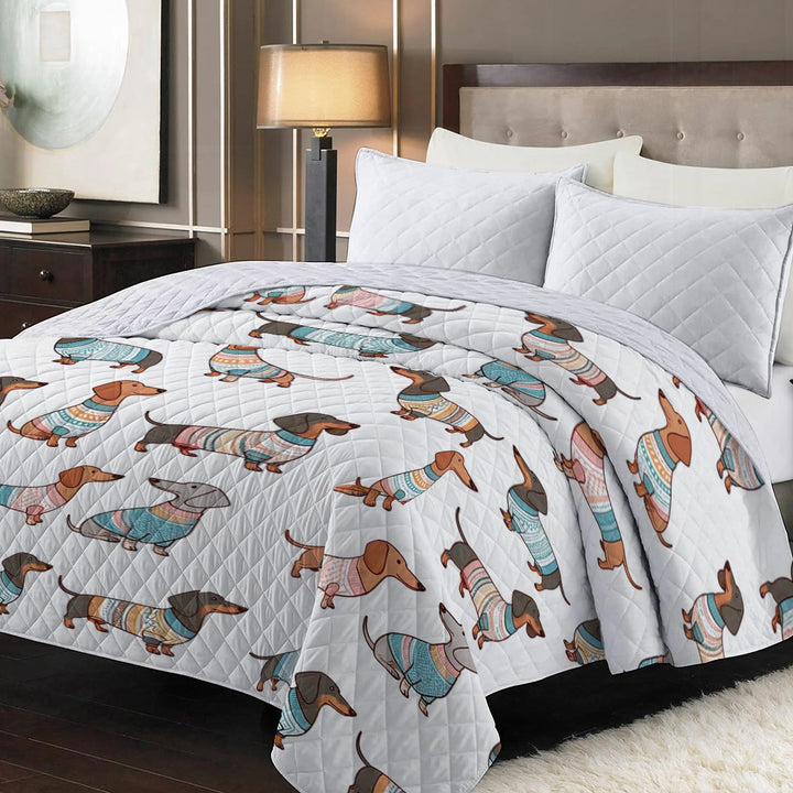 Shineful Blanket Playful Dachshunds - All Season Faux Quilt