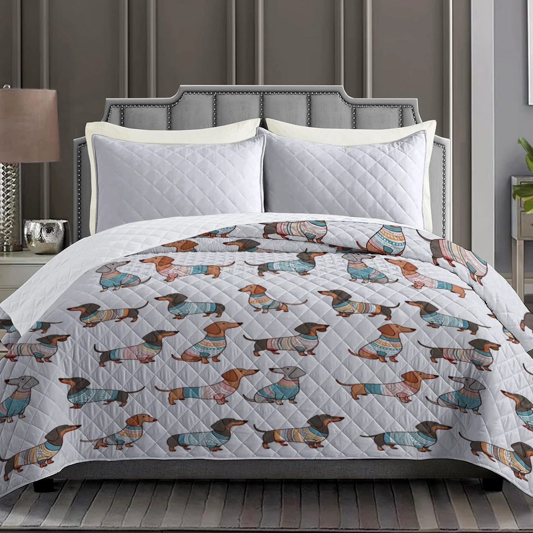 Shineful Blanket Playful Dachshunds - All Season Faux Quilt