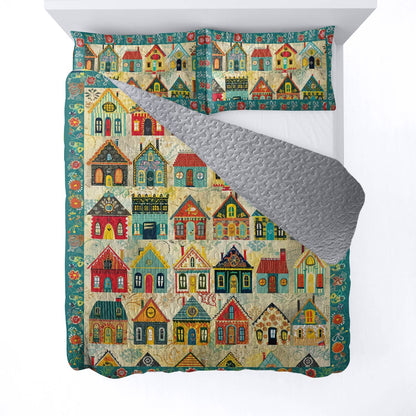 Shineful All Season Quilt 3-Piece Set Colorful Houses