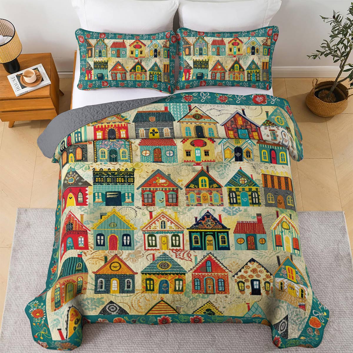 Shineful All Season Quilt 3-Piece Set Colorful Houses