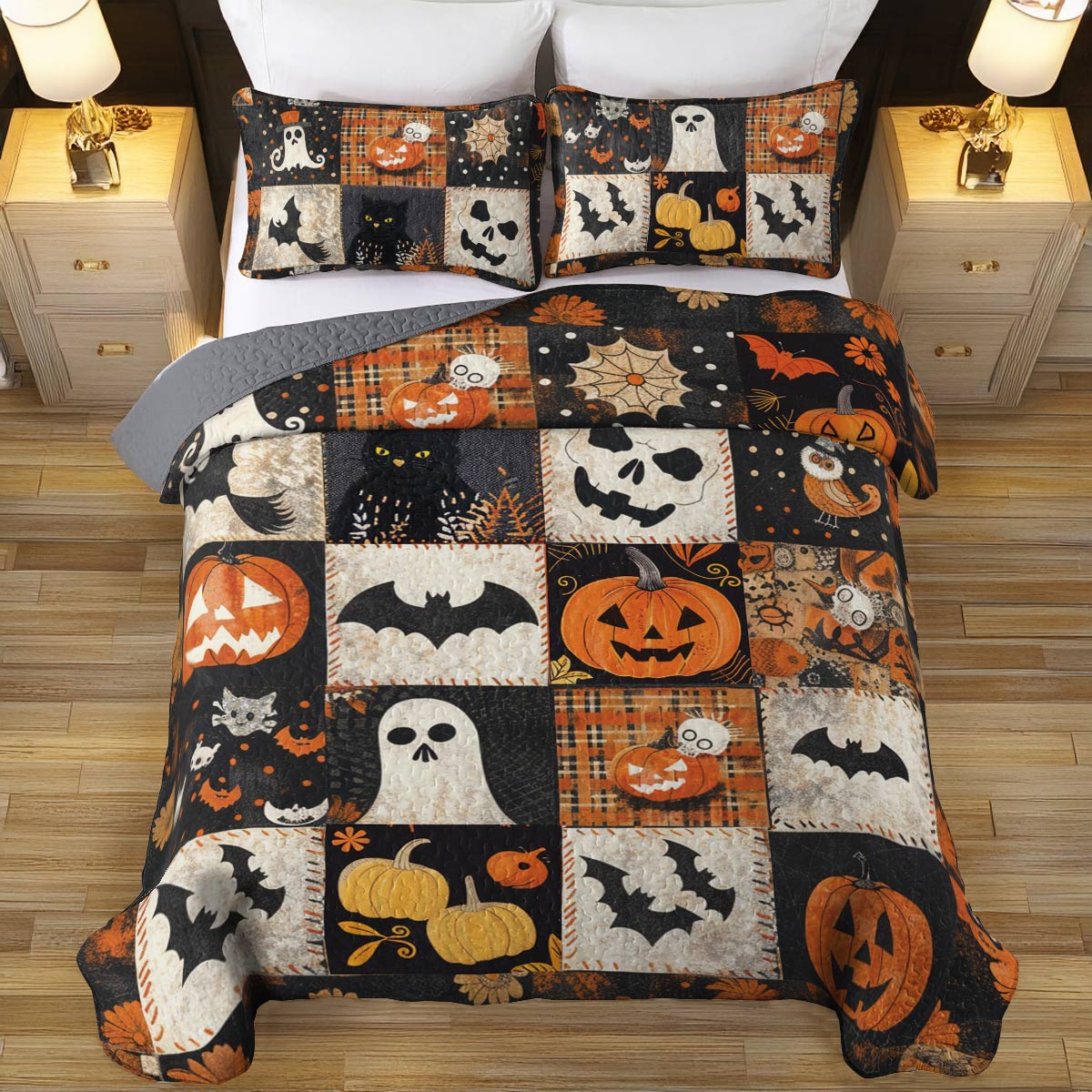 Shineful All Season Quilt 3-Piece Set Spooky Patchwork