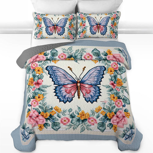 Shineful All Season Quilt 3-Piece Set Butterfly in Flower Garden