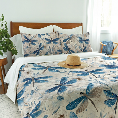 Shineful All Season Quilt 3-Piece Set Blue Dragonfly Whispers