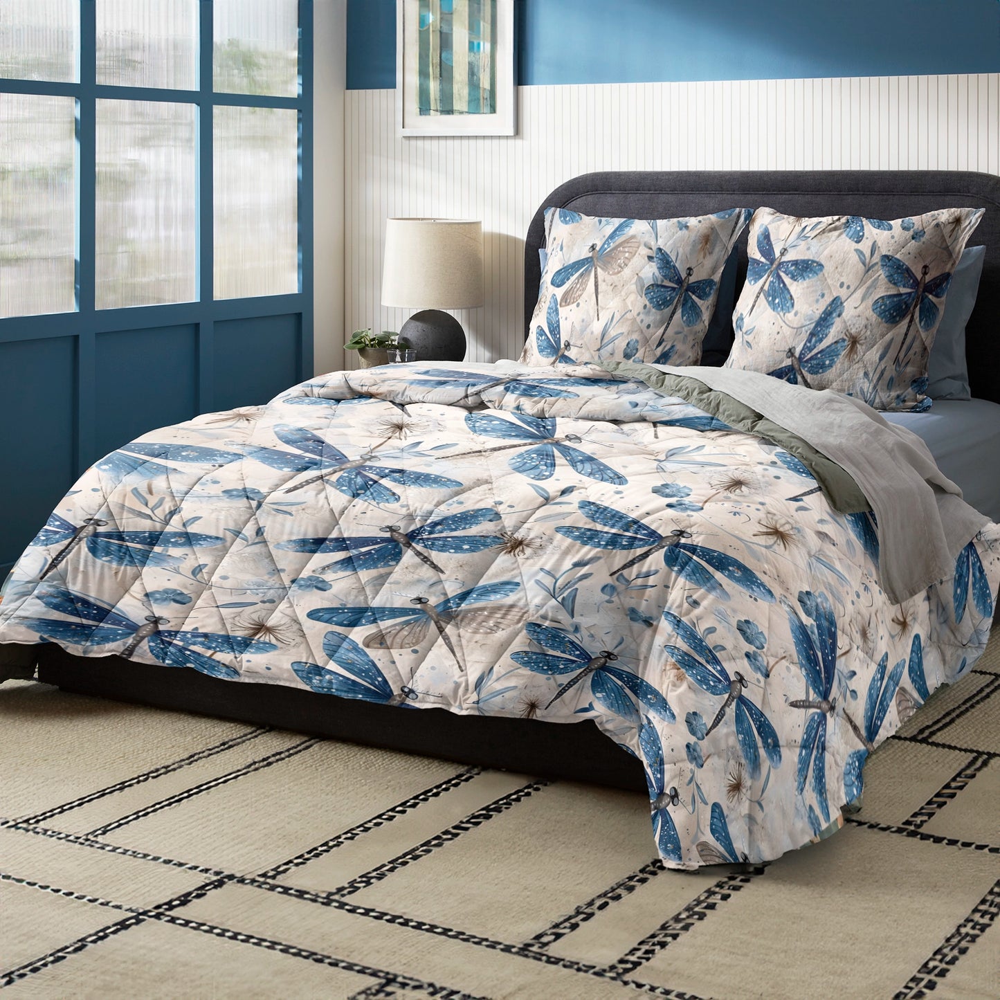 Shineful All Season Quilt 3-Piece Set Blue Dragonfly Whispers