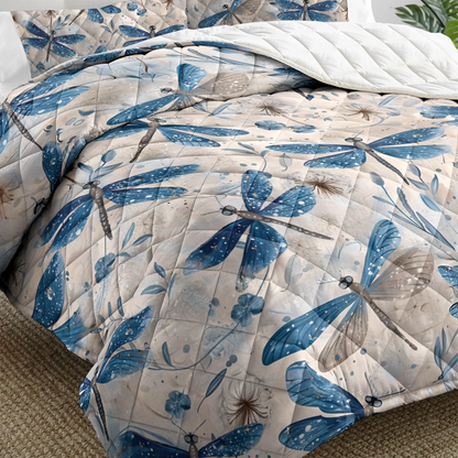 Shineful All Season Quilt 3-Piece Set Blue Dragonfly Whispers