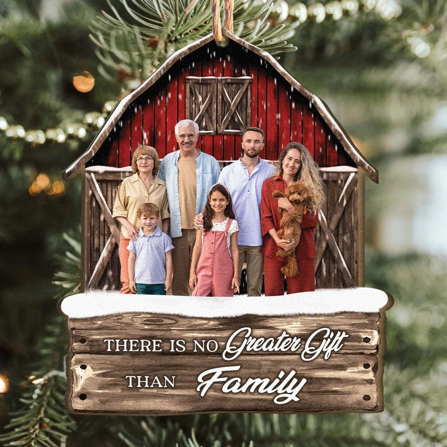 Red Barn Christmas Family Custom Photo - Personalized Wooden Ornament