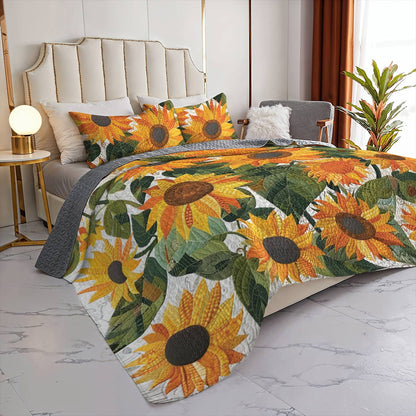 Shineful All Season Quilt 3-Piece Set Pretty Sunflowers