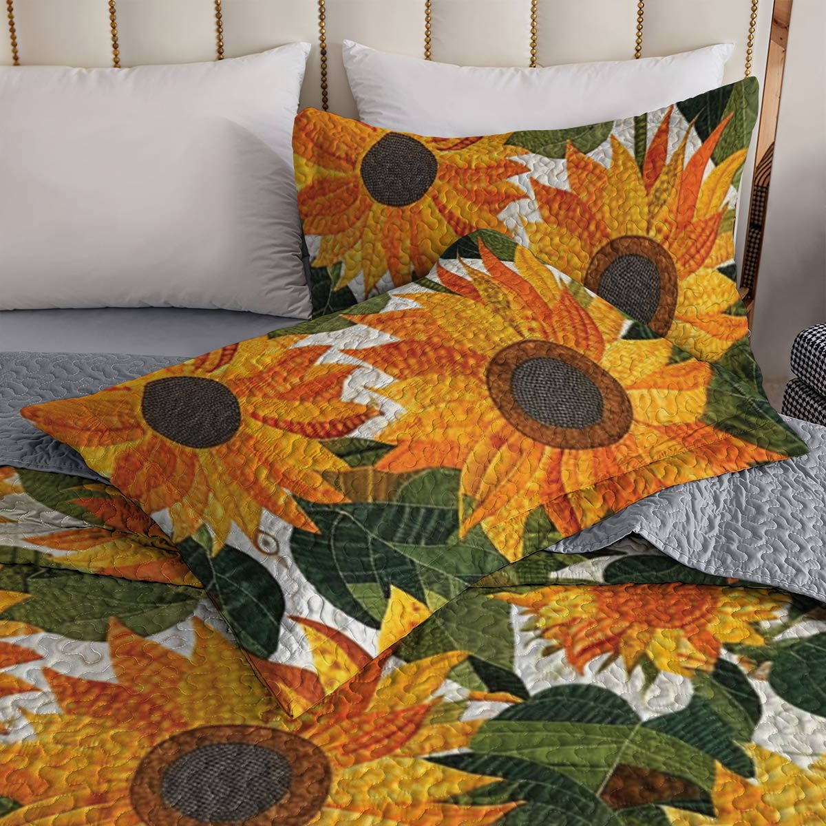 Shineful All Season Quilt 3-Piece Set Pretty Sunflowers