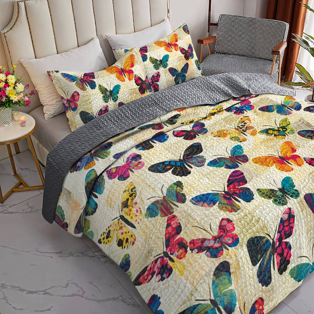 Shineful All Season Quilt 3-Piece Set Colorful Butterfies