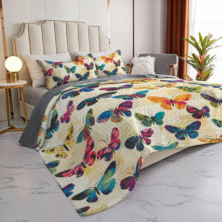 Shineful All Season Quilt 3-Piece Set Colorful Butterfies