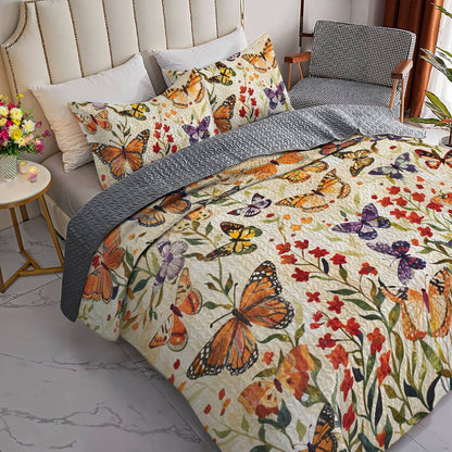 Shineful All Season Quilt 3-Piece Set Butterfly Flowers Lovely