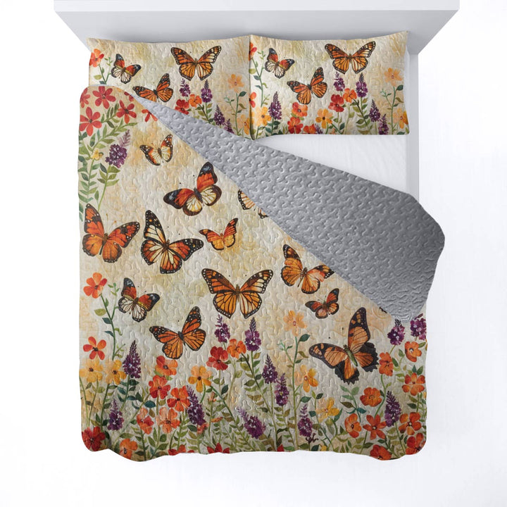 Shineful All Season Quilt 3-Piece Set Charming Butterfly Garden