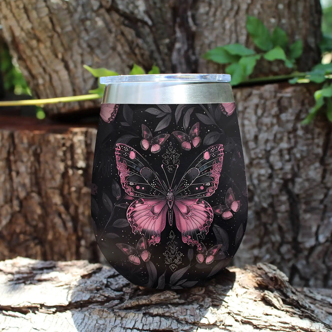 Shineful Wine Tumbler Butterfly Shining In The Night