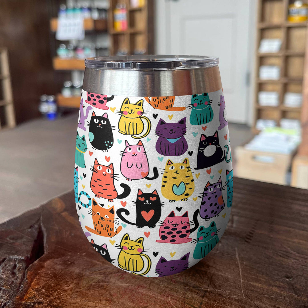 Shineful Wine Tumbler Cute Colorful Cats