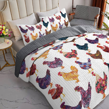 Shineful All Season Quilt 3-Piece Set Chicken Love