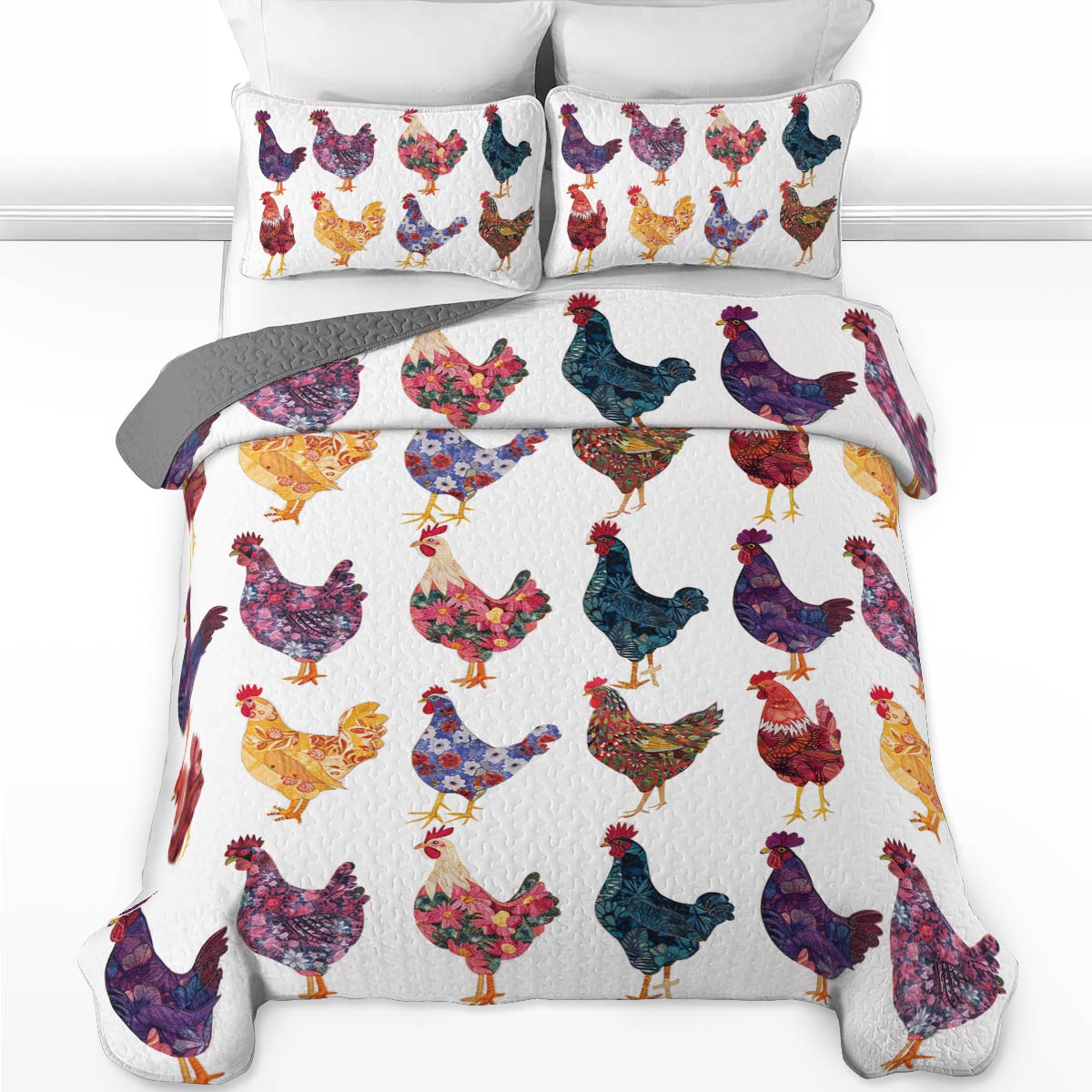 Shineful All Season Quilt 3-Piece Set Chicken Love