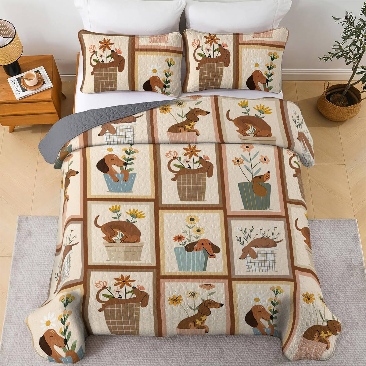 Shineful All Season Quilt 3-Piece Set Amazing Dachshunds