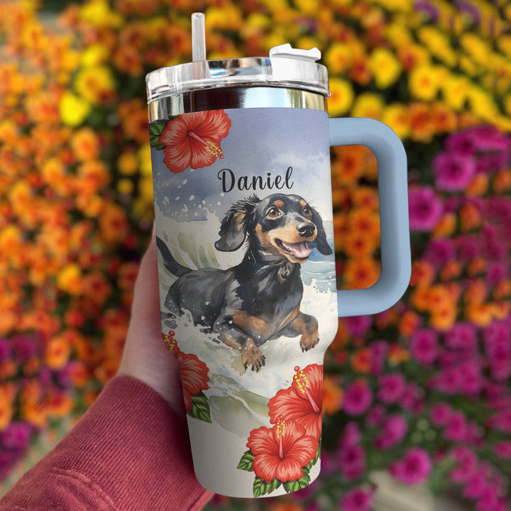 Shineful™ Personalized Tumbler Beautiful Dachshund Hibiscus Flowers