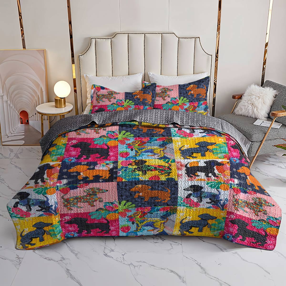 Shineful All Season Quilt 3-Piece Set Amazing Tropical Dachshunds