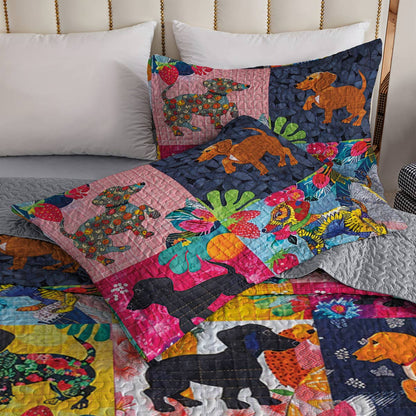 Shineful All Season Quilt 3-Piece Set Amazing Tropical Dachshunds