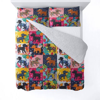 Shineful All Season Quilt 3-Piece Set Amazing Tropical Dachshunds