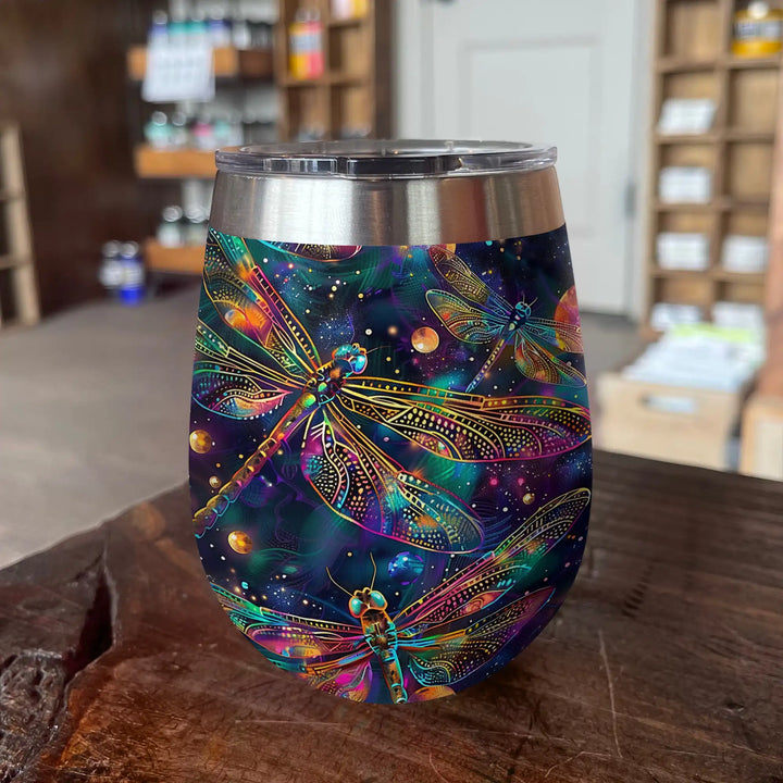 Shineful Wine Tumbler Dragonfly Fly In The Night