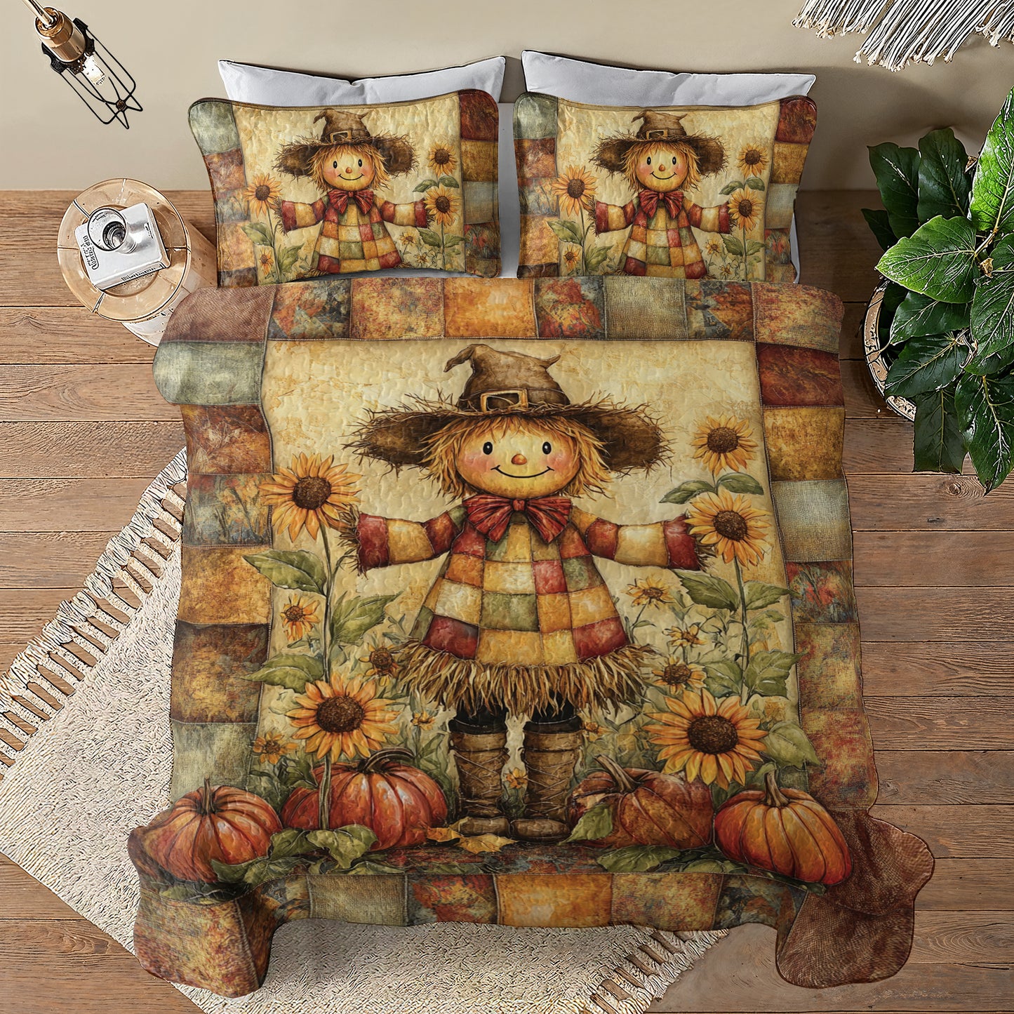 Shineful All Season Quilt 3-Piece Set Sunflower Scarecrow