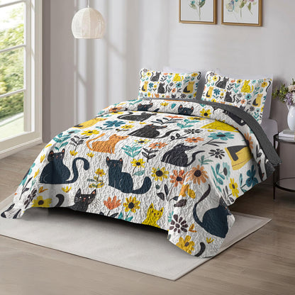 Shineful All Season Quilt 3-Piece Set Floral Cats