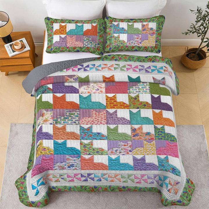 Shineful All Season Quilt 3-Piece Set Colorful Cats
