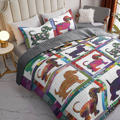 Shineful All Season Quilt 3-Piece Set Colorful Dachshunds