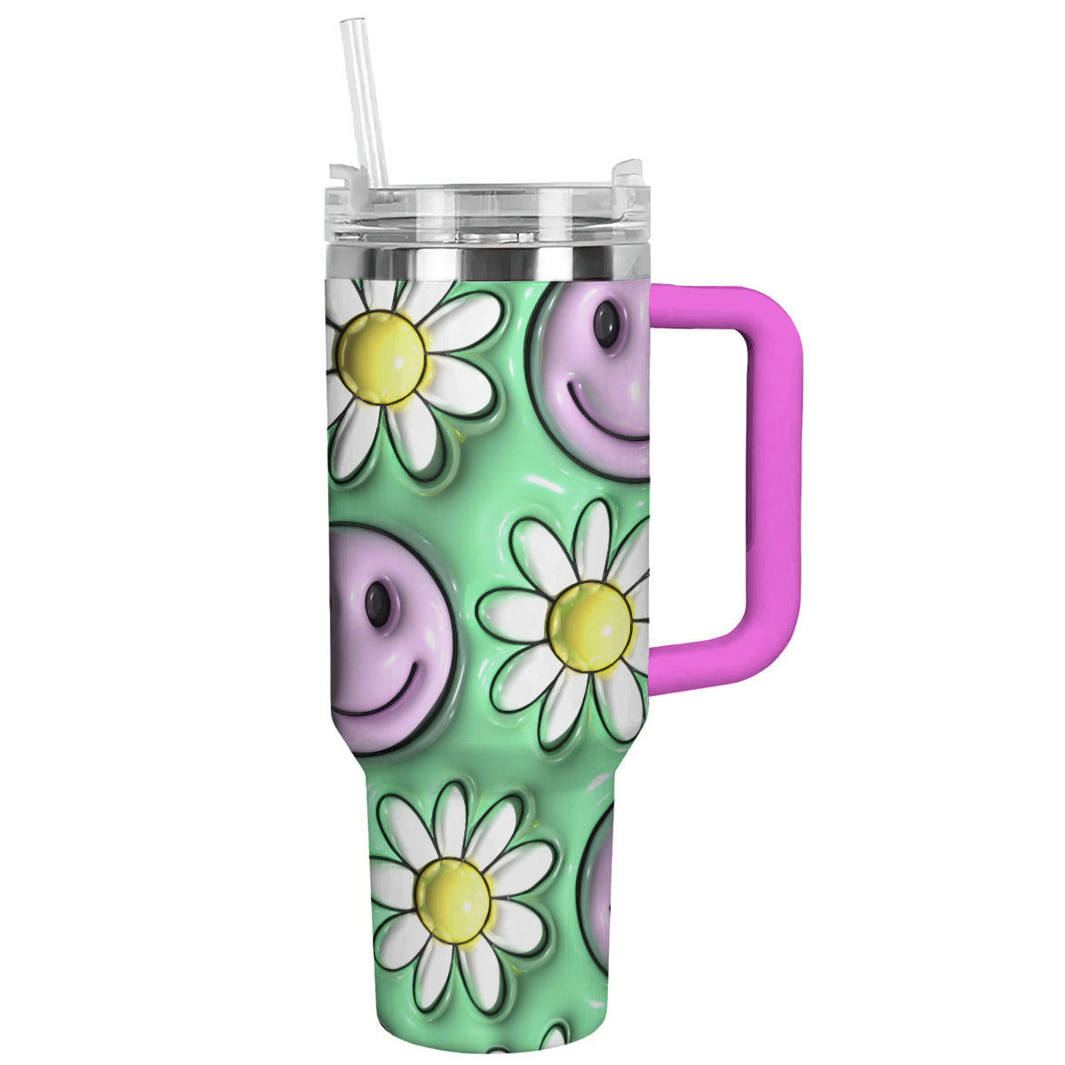 Retro 40 Oz Shineful™ Tumbler Smiling Daisies Lk8 Hot Pink 40Oz