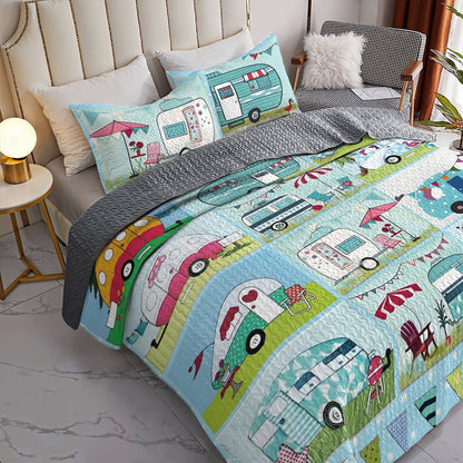 Shineful All Season Quilt 3-Piece Set Colorful Campervans