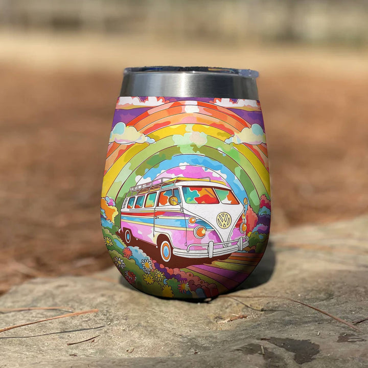 Shineful Wine Tumbler Rainbow Hippie Van