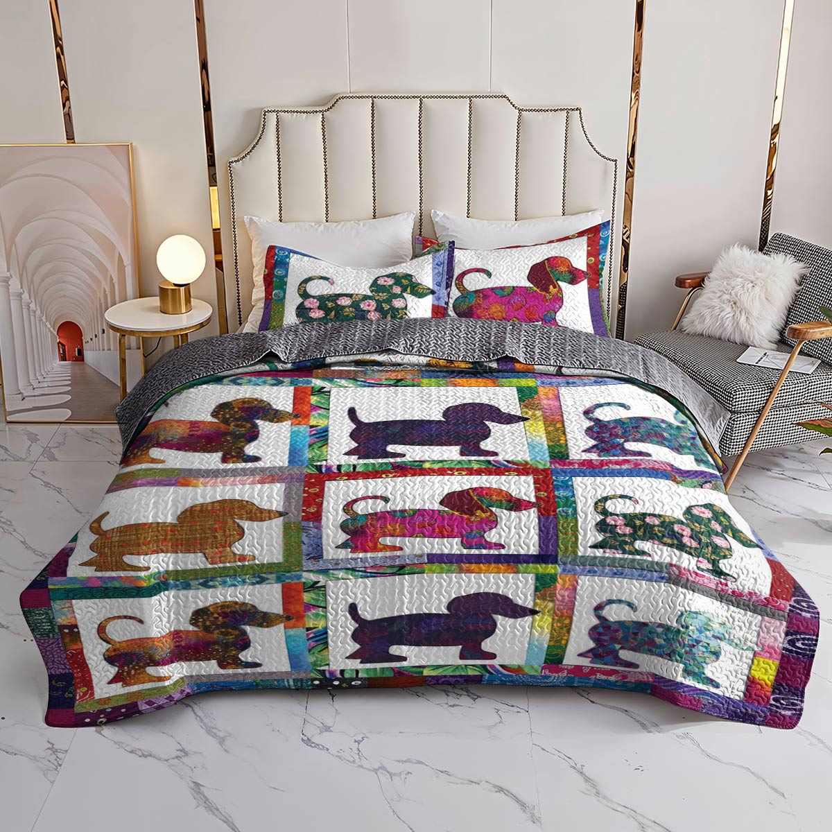 Shineful All Season Quilt 3-Piece Set Colorful Dachshunds