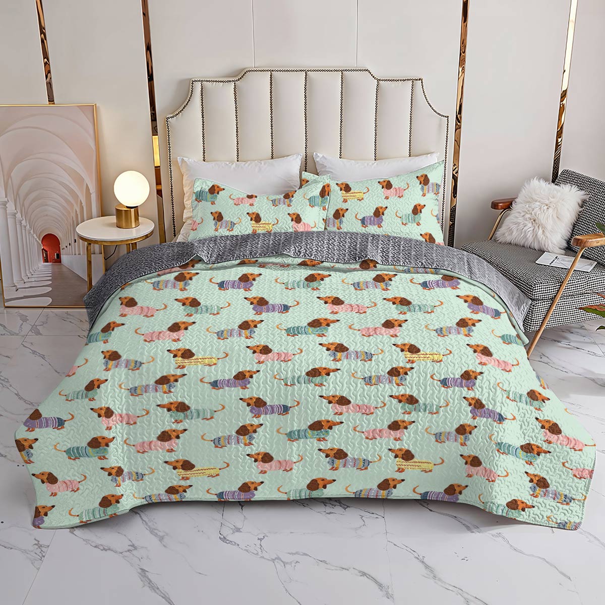 Shineful All Season Quilt 3-Piece Set Colorful Dachshunds Ver2