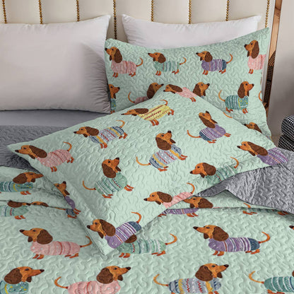 Shineful All Season Quilt 3-Piece Set Colorful Dachshunds Ver2