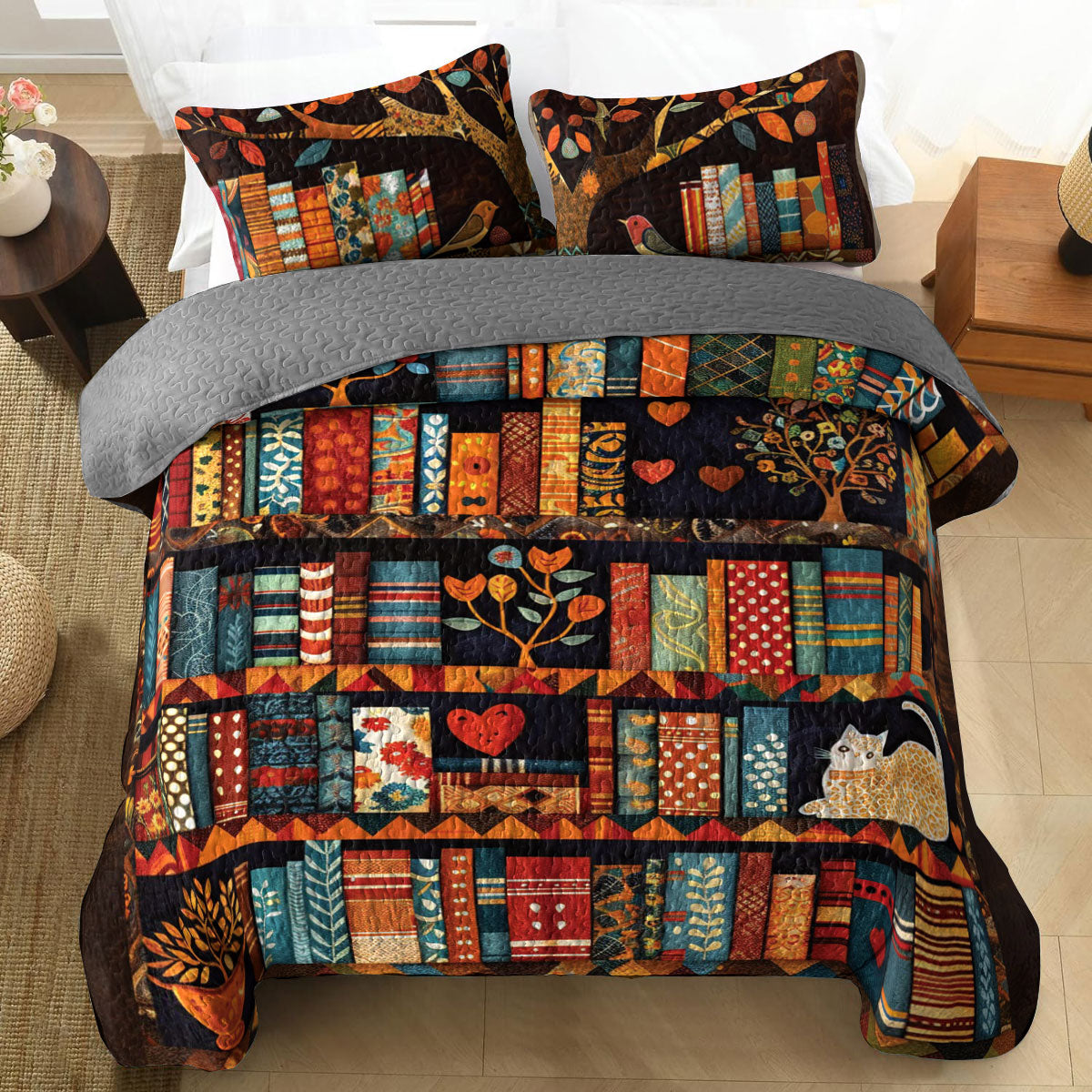 Shineful All Season Quilt 3-Piece Set Autumn Library