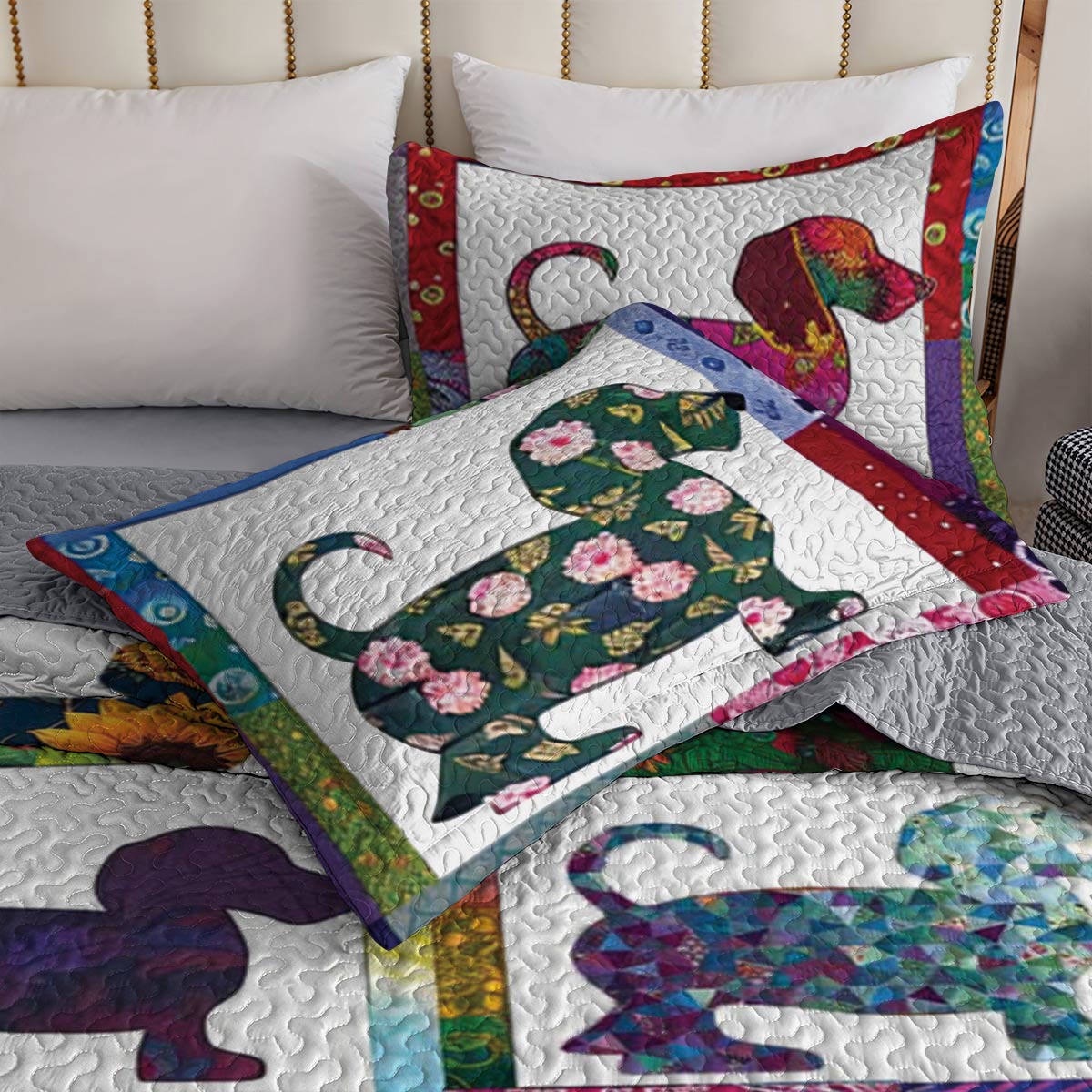 Shineful All Season Quilt 3-Piece Set Colorful Dachshunds