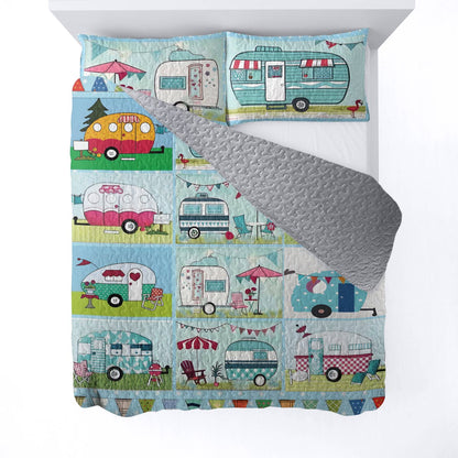 Shineful All Season Quilt 3-Piece Set Colorful Campervans