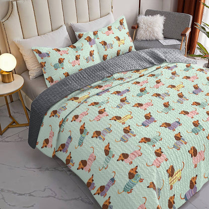 Shineful All Season Quilt 3-Piece Set Colorful Dachshunds Ver2